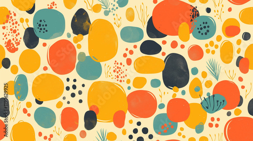 Cute doodle pattern background with abstract shapes and dots. Modern pattern for Banner, Flyer, Cover...
