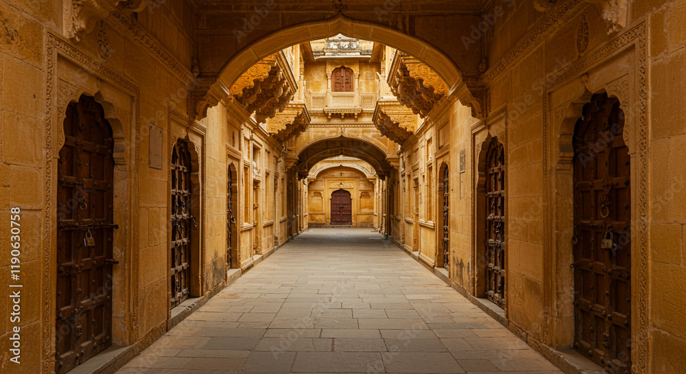 Mysterious Empty Street Lined with Colonial Architecture