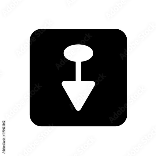 Arrow pointing downward, symbolizing descent, decline, or direction towards the bottom.