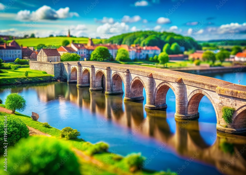 Fototapeta premium Charming Berwick Stone Bridge, Tilt-Shift Miniature, Scottish Landmark