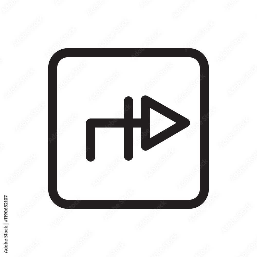 Right-pointing arrow with a corner bend, symbolizing an Right-pointing arrow with a corner bend, symbolizing an