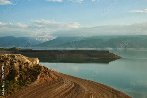 Chirkey reservoir at sunset. Dagestan, Russia. photo