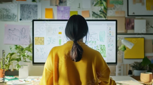 Creative Woman Brainstorming in Home Office Environment