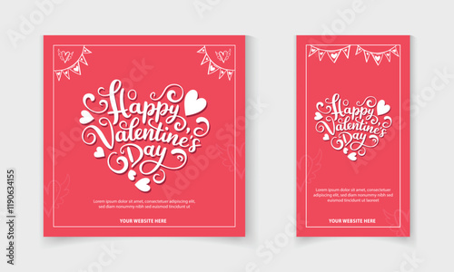 Valentine's Day typography design with cute heart shape and red background for social media promotional post