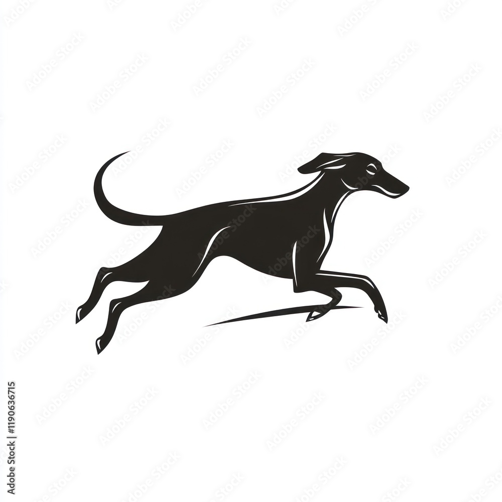Fototapeta premium Sleek black Greyhound leaping, white background, vector art, logo design