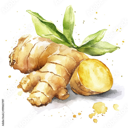 A watercolor clipart of Ginger, isolated on a white background. Ginger vector.
