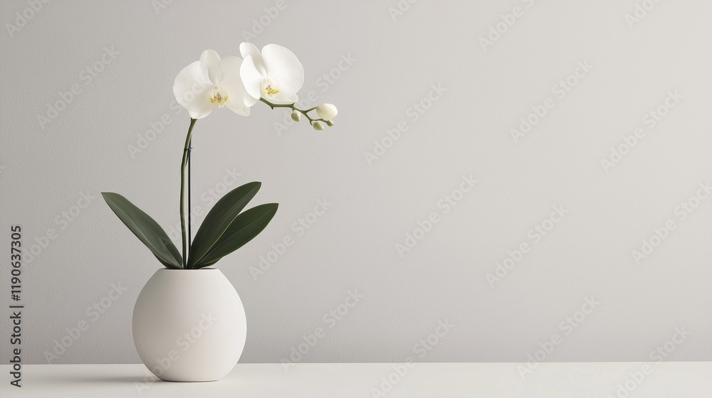 A white flower in a white vase on a white table A white flower in a white vase on a white table