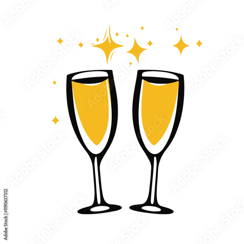 champagne Glasses simple graphic logo icon