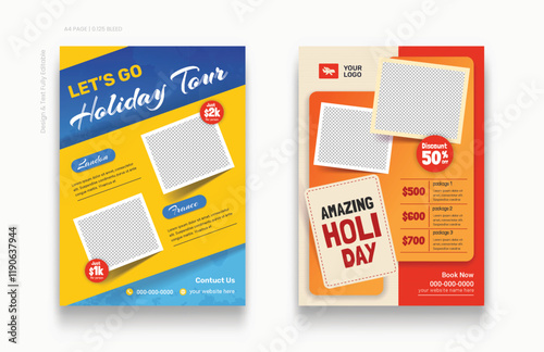 Travel Tour flyer poster template set. Time to travel and explore the world tourism Flyer, trip offers for traveling, price discounts flyer