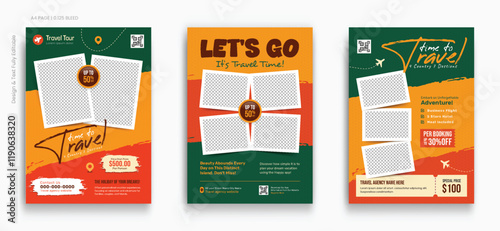 Travel Tour flyer poster template set. Time to travel and explore the world tourism Flyer, trip offers for traveling, price discounts flyer