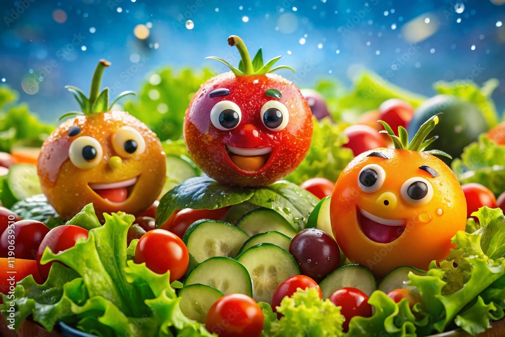 Macro Photography: Flat Character Chefs Preparing Vibrant Fresh Salad – Healthy Eating Concept Macro Photography: Flat Character Chefs Preparing Vibrant Fresh Salad – Healthy Eating Concept