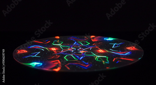 Abstract Neon Lights Disc Psychedelic Art Colorful Pattern Illuminated Design Glowing Ornament