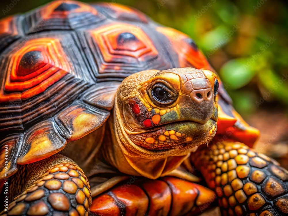 Obraz premium Macro Photography: Kenyan Tortoise Close-Up, East African Reptile, Shell Detail, Wildlife
