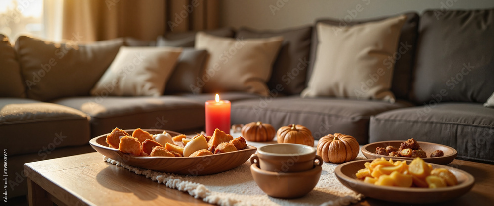 Fototapeta premium Arranging Haft-Seen elements for Nowruz in cozy living room, cultural tradition