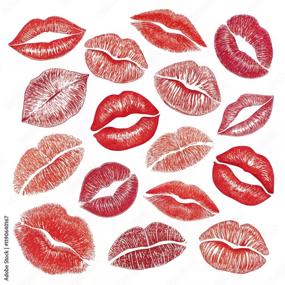 Set of Red Lipstick Kissing Prints Isolated on Transparent Background Set of Red Lipstick Kissing Prints Isolated on Transparent Background