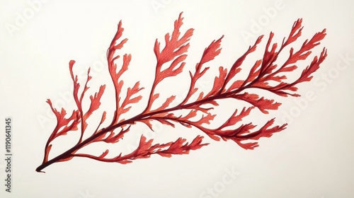 Red seaweed specimen on white background. (3)