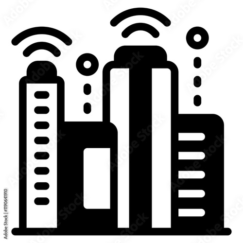 Modern City Skyline with Wireless Signals