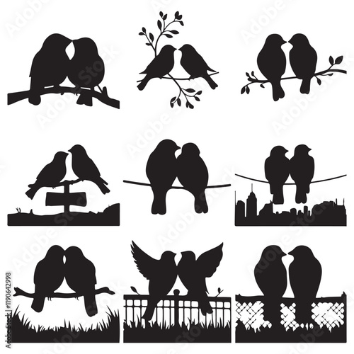 Two birds are sitting side by side দুটি পাখি পাশাপাশি বসে আছে  Valentine's Day 