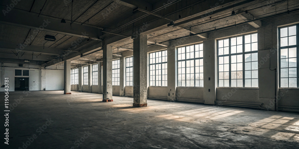 A Vast Dimly Lit and Empty Studio Space with Tall Ceilings for Creative Freedom A Vast Dimly Lit and Empty Studio Space with Tall Ceilings for Creative Freedom