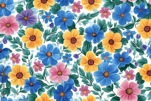 Background with a flower pattern in predominantly blue colors 