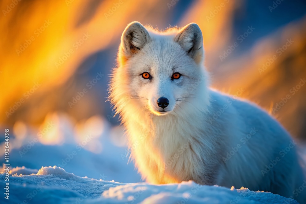 Naklejka premium Majestic Arctic Fox in Winter Wonderland: Striking Portrait with Copy Space