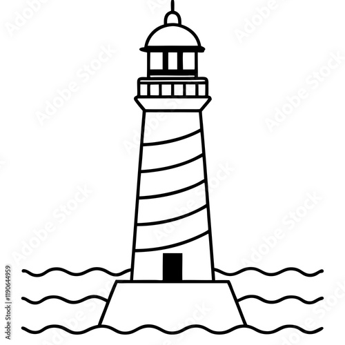 Modern Lighthouse Outline Vector Art