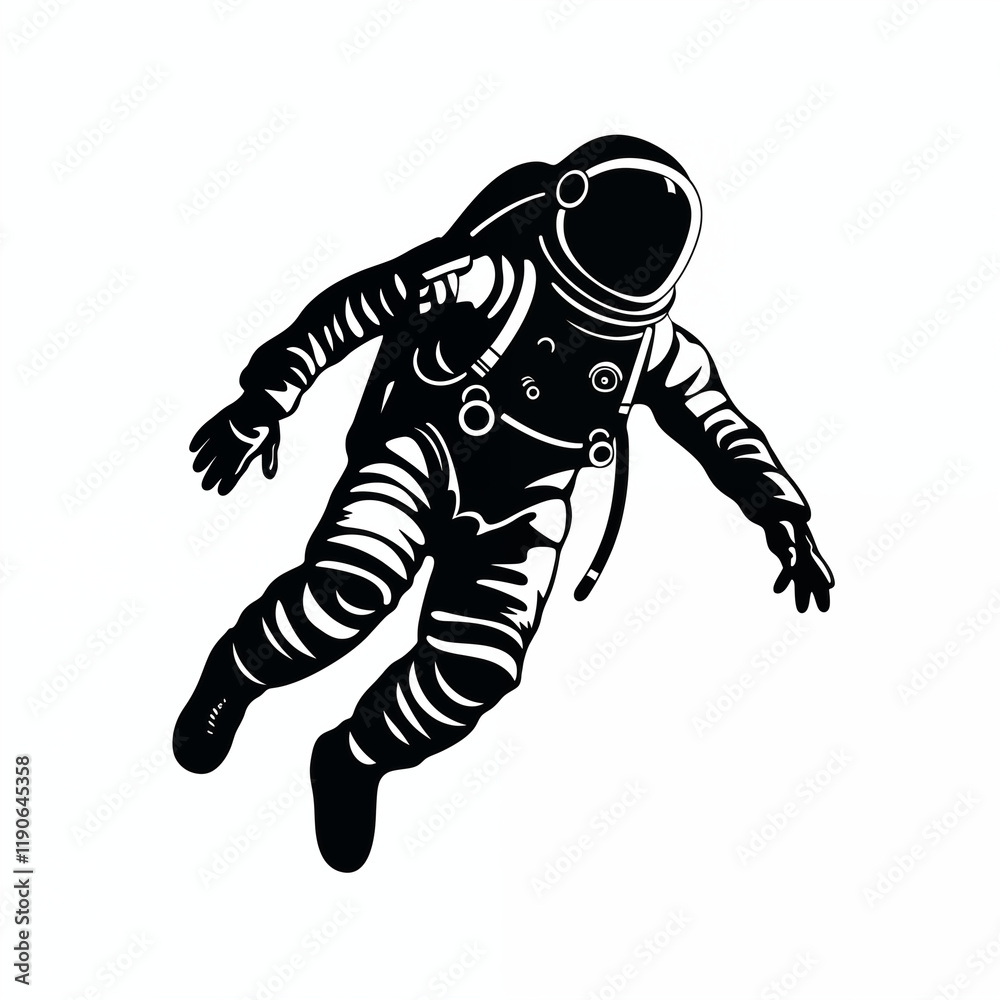 Astronaut in a spacesuit in zero gravity icon, black and white sketch, picture, image for printing on a T-shirt, background Astronaut in a spacesuit in zero gravity icon, black and white sketch, picture, image for printing on a T-shirt, background