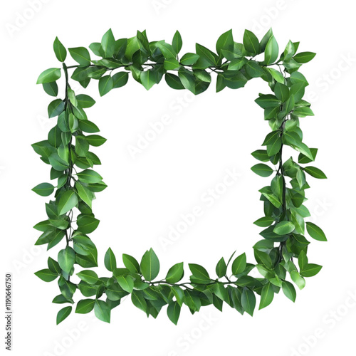 Lush Green Leaves Square Frame, Nature Border, Botanical Wreath