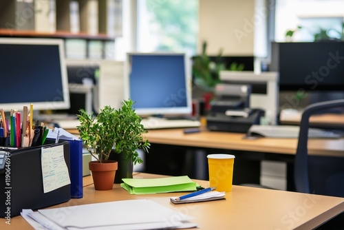 A cleaned up working area of an office worker. photo