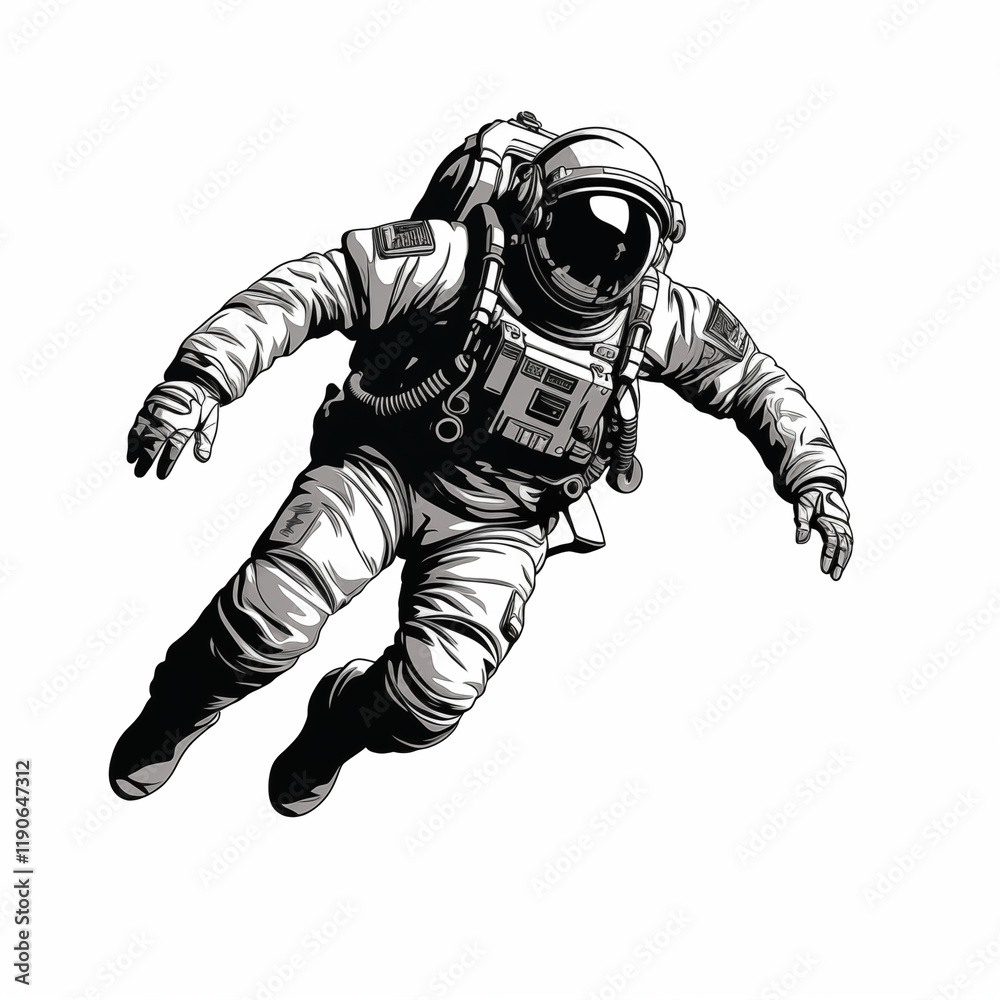 Astronaut in a spacesuit in zero gravity icon, simple black and white sketch, picture, image for printing on a T-shirt, background Astronaut in a spacesuit in zero gravity icon, simple black and white sketch, picture, image for printing on a T-shirt, background