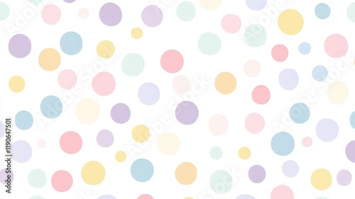A seamless polka dot pattern with pastel dots on a white background, ideal for stationery