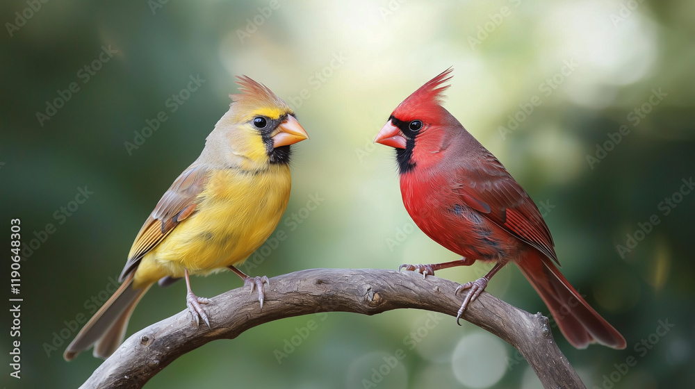 Vibrant Birds in Nature with Green Blur Background Vibrant Birds in Nature with Green Blur Background
