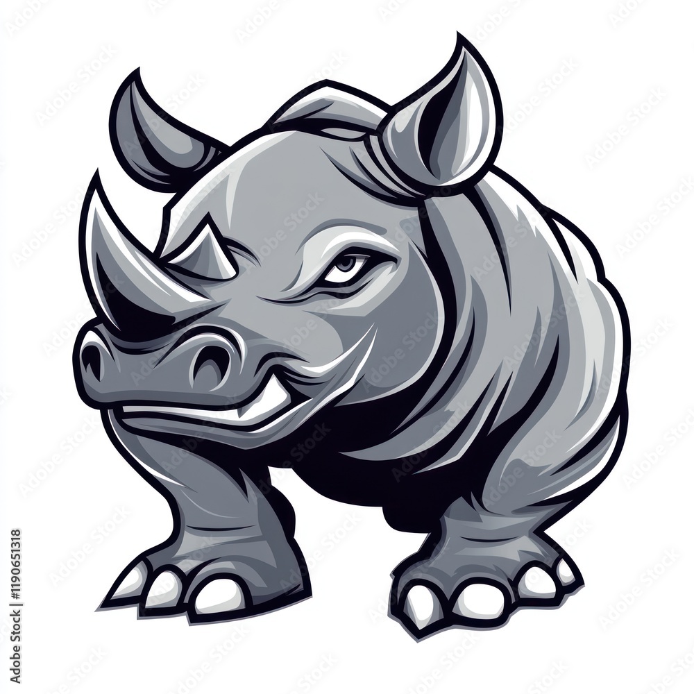 Fototapeta premium Angry rhino mascot illustration, white background, logo design