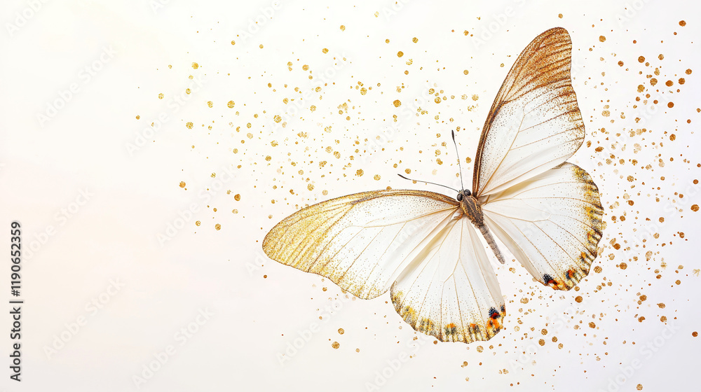 Fototapeta premium Elegant butterfly with gold accents and sparkling artistic splashes