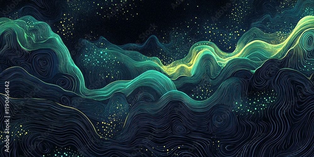 Obraz premium Abstract green and blue grainy texture blending on a black background, ideal for creative designs in a comic book style