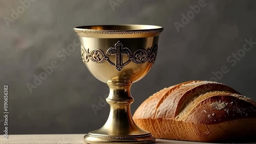 Communion Holy. Easter Communion Still life with chalice of wine and bread.	
