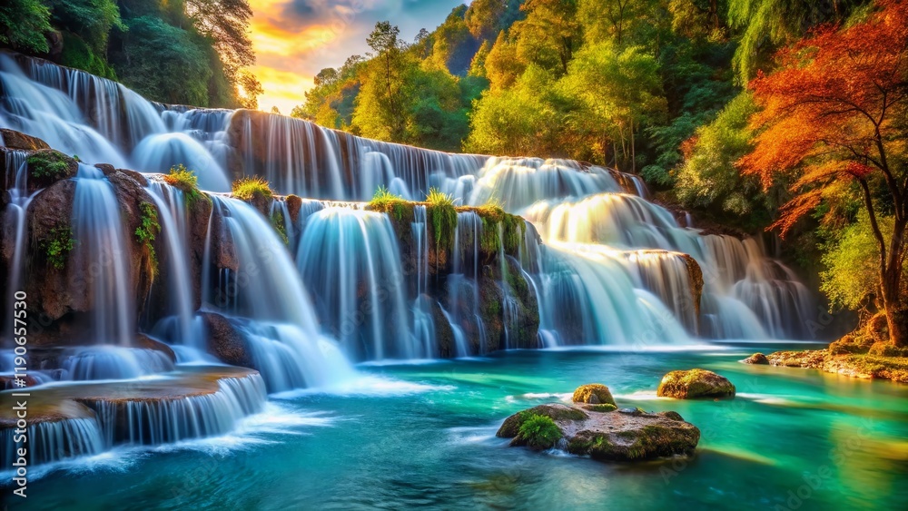 Majestic Waterfall Side View, High-Resolution Stock Photo with Alpha Channel Majestic Waterfall Side View, High-Resolution Stock Photo with Alpha Channel