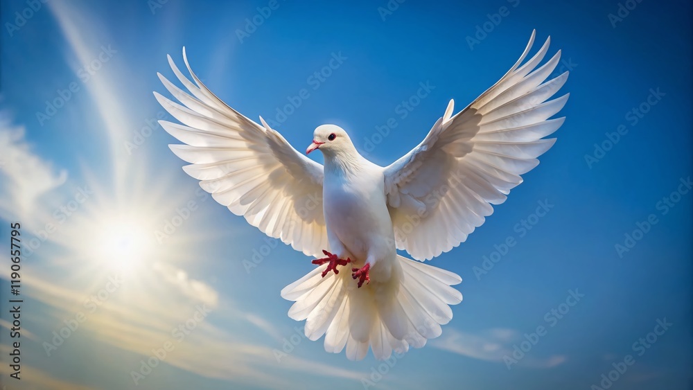 Fototapeta premium Majestic White Dove in Flight - Symbol of Peace and Hope