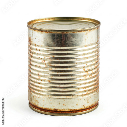 rusted tin can isolated on white