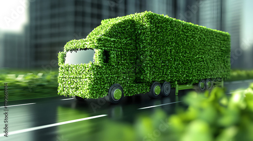 Eco-friendly transport. Green  truck 