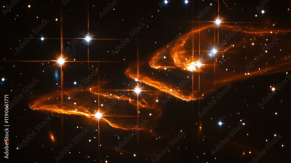 Obraz premium Stunning Cosmic Nebula, Orange and Black Space Scene with Bright Stars