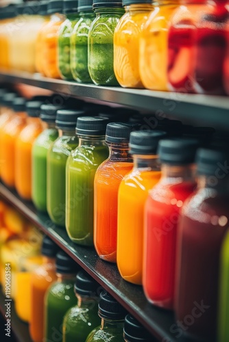 Wallpaper Mural Colorful Assortment of Freshly Bottled Juices on Display in a Modern Store Setting Torontodigital.ca