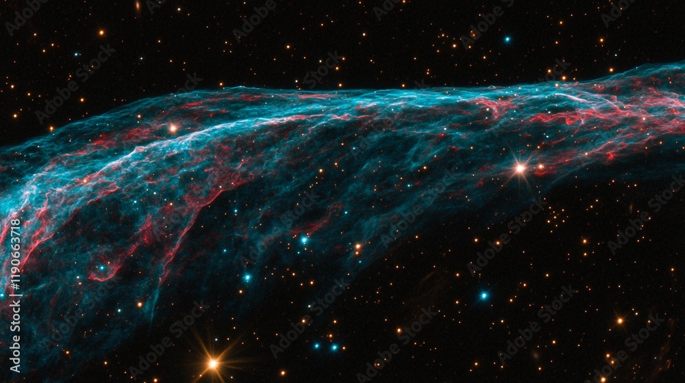 Obraz premium Cosmic Nebula, Teal and Red Celestial Cloud Formation