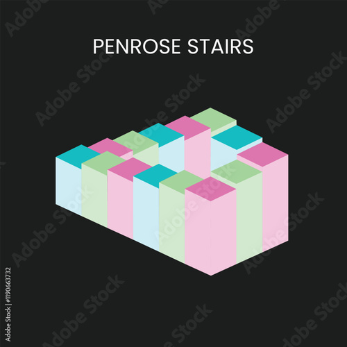 Penrose stairs. Optical illusion of an impossible staircase, symbolic for infinity, eternity and impossibility or for a long, endless or arduous, paradox path. SQUID GAME