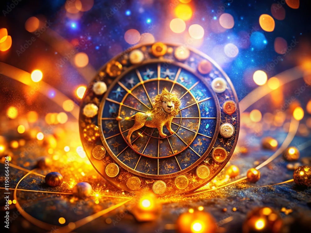 Obraz premium Miniature Leo Zodiac Astrology Calendar: Esoteric Horoscope Fortune Telling