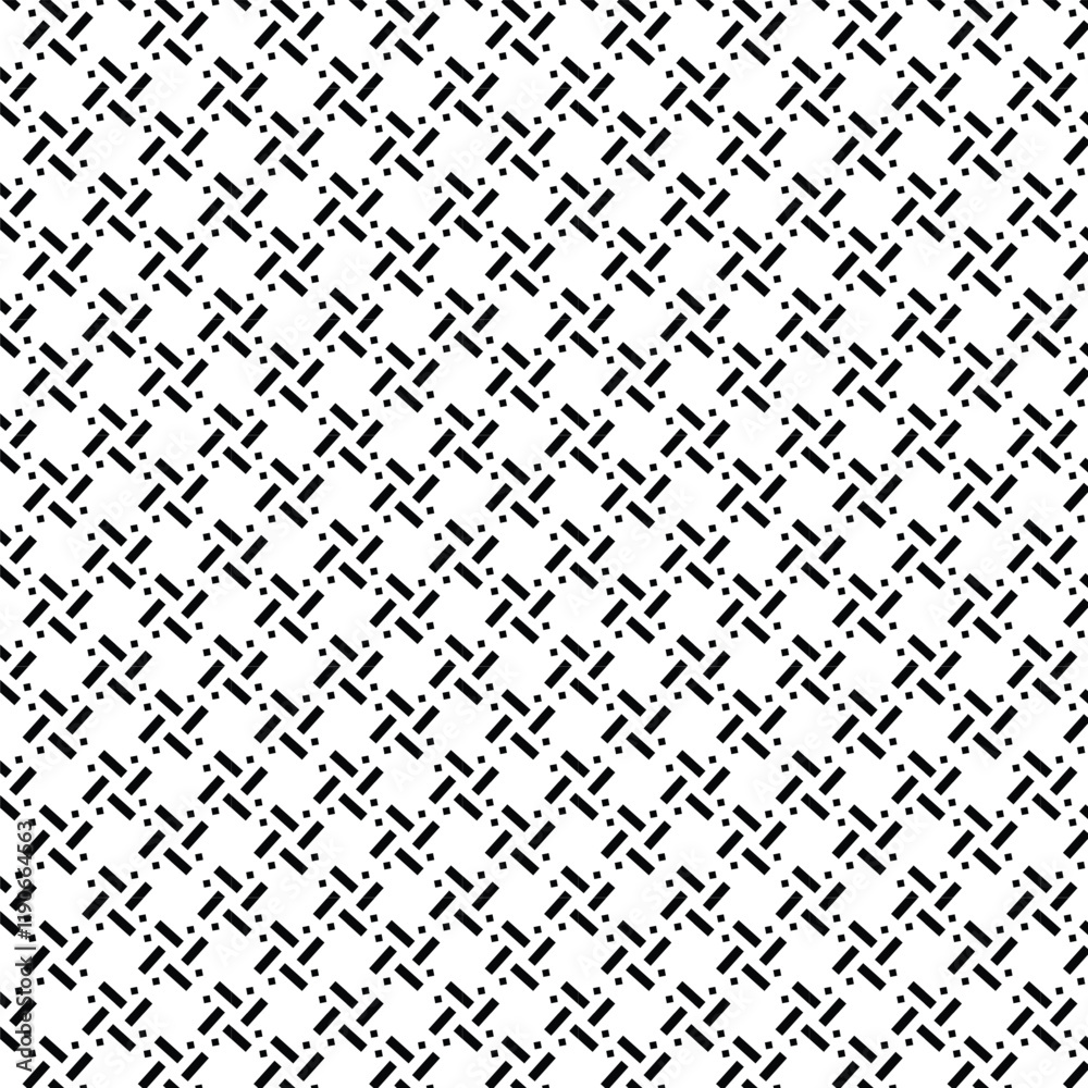 Black and white vector geometric seamless pattern with rhombuses, diamonds, squares, floral shapes, tiles