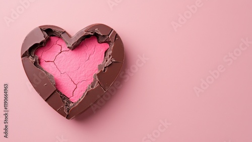 Broken heart chocolate treats sweet surprise for lovers romantic dessert soft pink background close-up view love concept