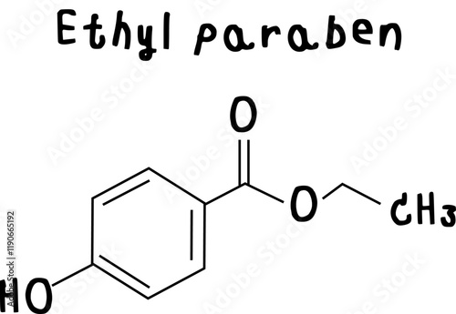 Ethyl paraben,chemical structure of Ethyl paraben illustration on transparency background