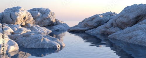 Tranquil Coastal Rocks at Sunset - A Serene Scene of Nature's Beauty.