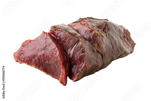 Sliced venison heart, studio shot, white background